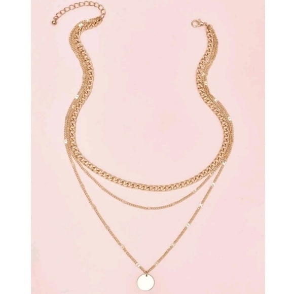 Gold chain charm necklace Boho disc dainty layered link chunky 💖2/$30 - Picture 3 of 13